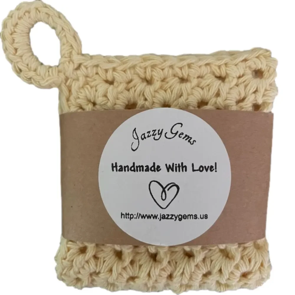 5 Crochet Washcloths Dishcloths with Hanging Loop 100% Cotton Handmade Bundle